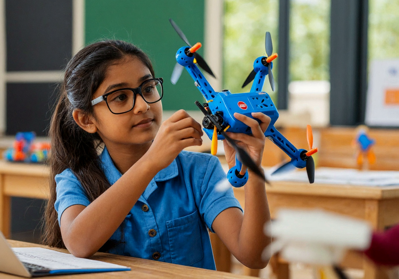 Students working with drone kits